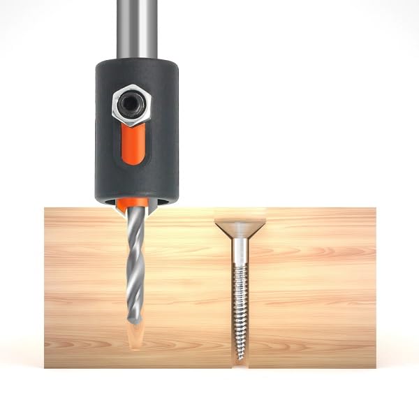 Professional Countersink Drill Bit Set, 8mm ,5-Piece Orange Steel Bits with Storage Case, Quick Change Hex Shank for Woodworking with Depth Stopper
