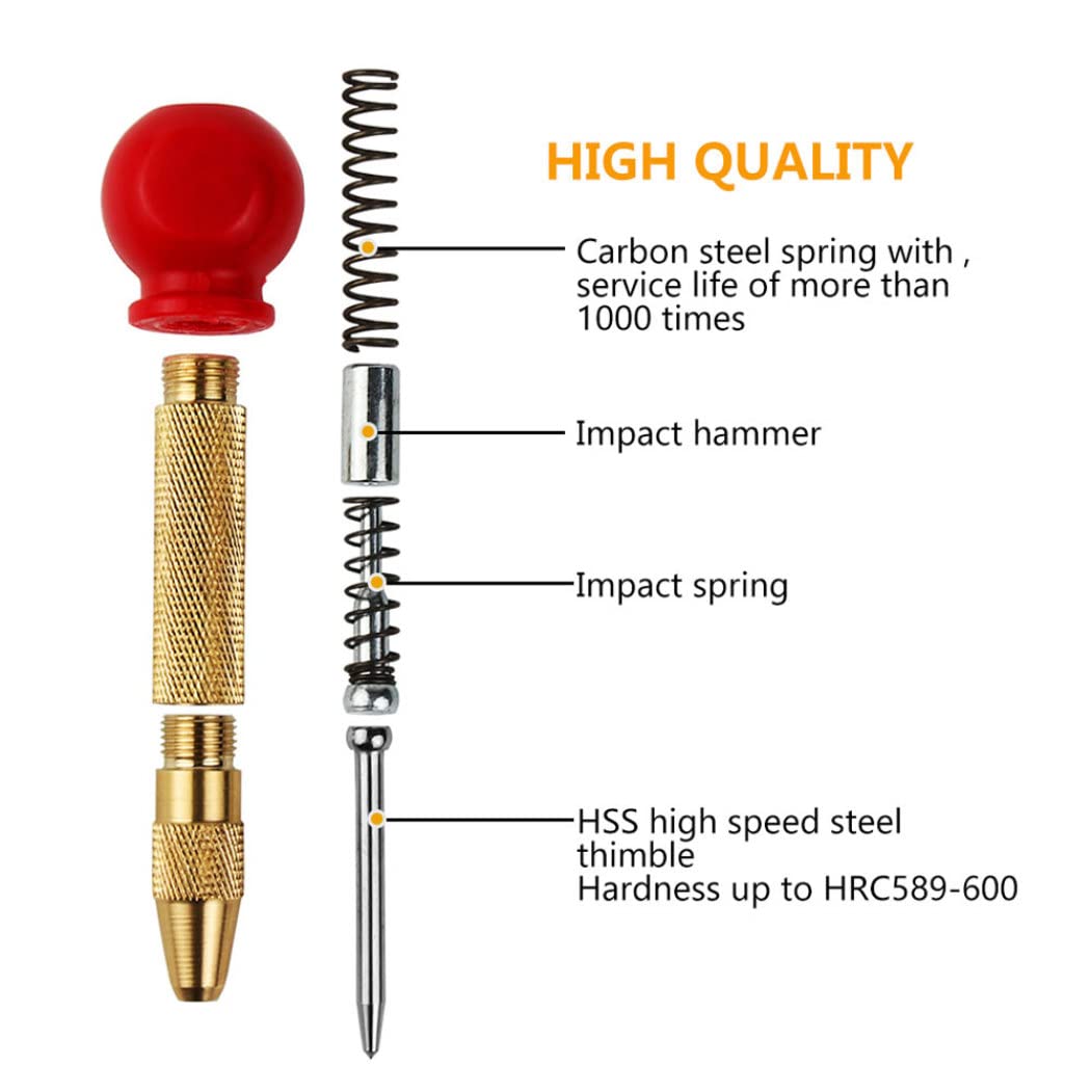 NIDONE Central Hole Brass Automatic Spring Punch Tool for Wood Plastic Steel Wood Steel