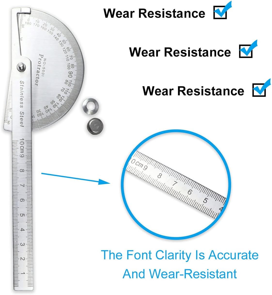 Protractor with Open Arc, 0-180 Degree Stainless Steel Protractor, Angle Finder Ruler, Stainless Steel Protractor Goniometer Angle Finder Gauge Protractor Stainless Steel Ruler for Painting Drawing