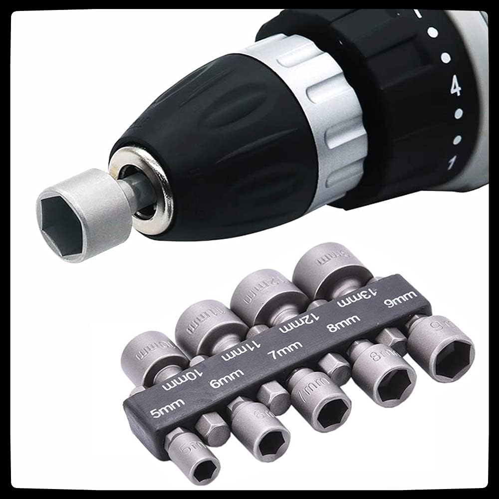 9 Pcs Hex Drill Bits Tools,5-13mm Hex Shank Magnetic Nut Setter Driver, Drill Bit Set Powerful Socket Combination Quick Change Metric Nut Driver Set for ElectricManual Screwdrivers