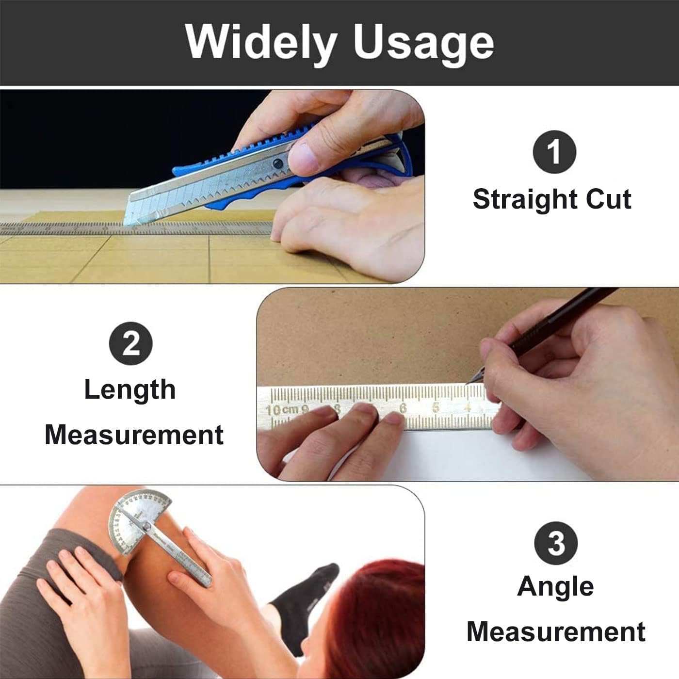 Protractor with Open Arc, 0-180 Degree Stainless Steel Protractor, Angle Finder Ruler, Stainless Steel Protractor Goniometer Angle Finder Gauge Protractor Stainless Steel Ruler for Painting Drawing