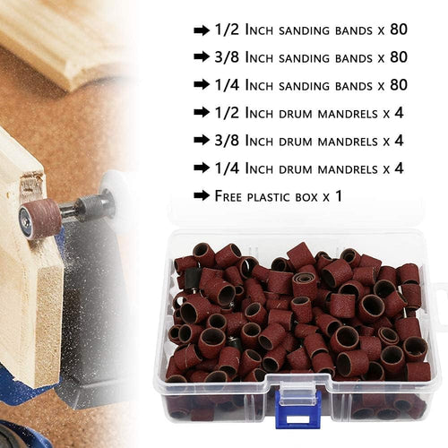 252 Pieces Sanding Drum Kit with Free Box Including 240 Pieces Drum Sander Nail Sanding Band Sleeves and 12 Pieces Drum Mandrels for Dremel Rotary Tool Set