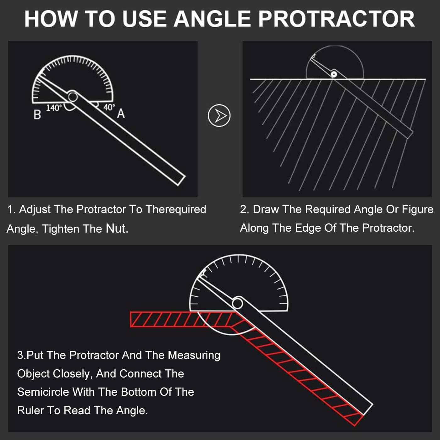 Protractor with Open Arc, 0-180 Degree Stainless Steel Protractor, Angle Finder Ruler, Stainless Steel Protractor Goniometer Angle Finder Gauge Protractor Stainless Steel Ruler for Painting Drawing