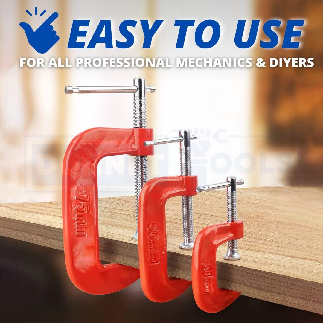 3pc Mini G-clamp Set Cast Iron Frame Swivel Shoe T-bar Handle DIY Clamps for Woodwork G Clamps C Clamp Joiner Woodworking Clamps Professional