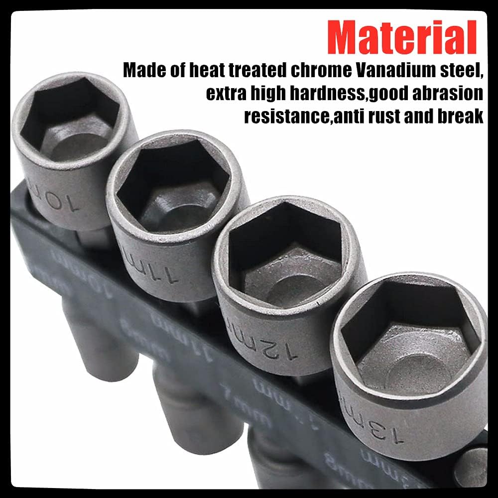 9 Pcs Hex Drill Bits Tools,5-13mm Hex Shank Magnetic Nut Setter Driver, Drill Bit Set Powerful Socket Combination Quick Change Metric Nut Driver Set for ElectricManual Screwdrivers