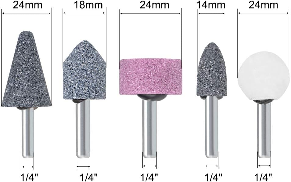uxcell Abrasive Stone Points Set Grinding Wheel Polishing Head with 1/4-inch Shank 5 Pcs