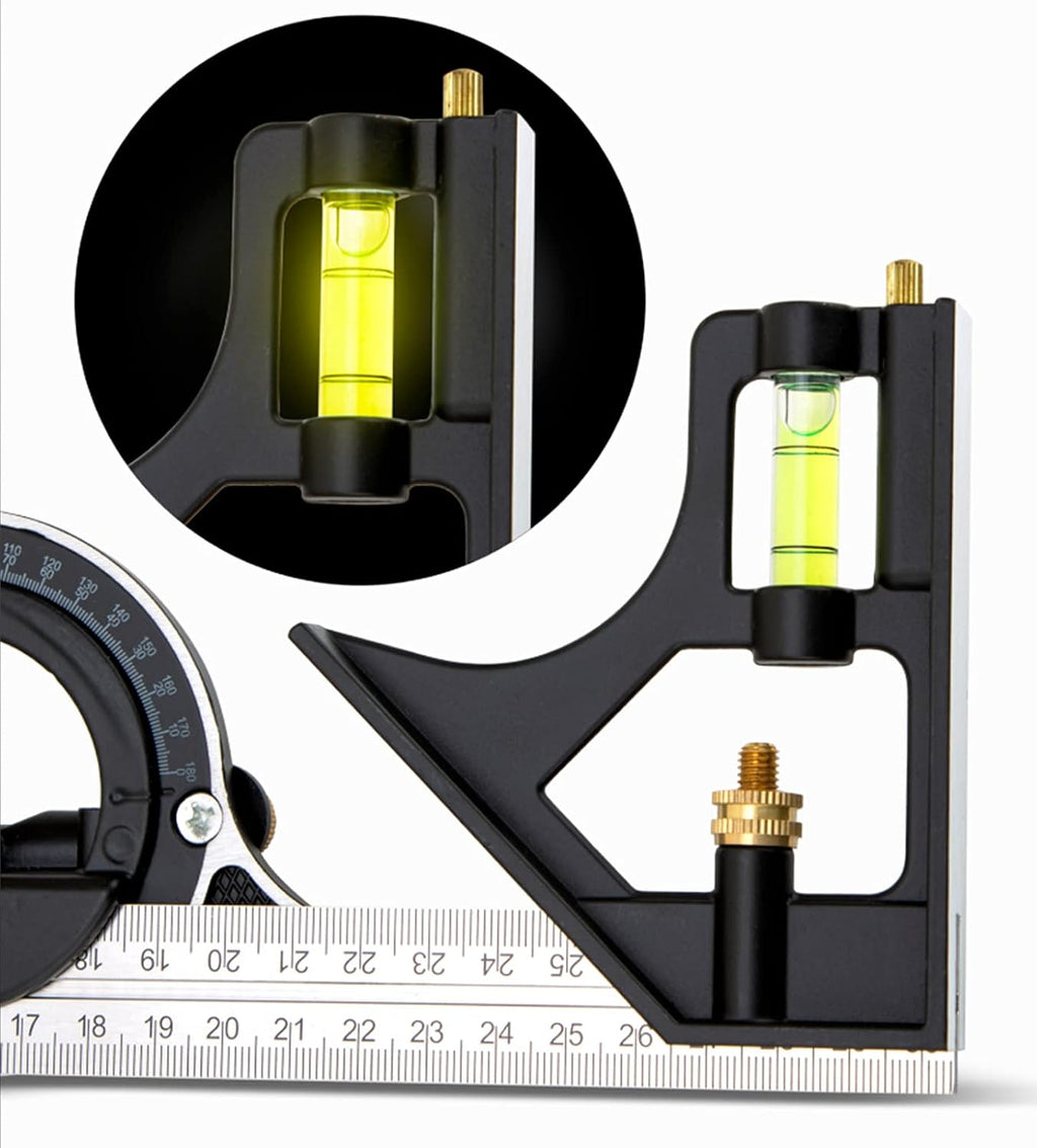 Square Angle Ruler,3Pcs/Set 300mm Stainless Steel t Square Ruler Adjustable Sliding Combination & Protractor Level Measure Measuring Set