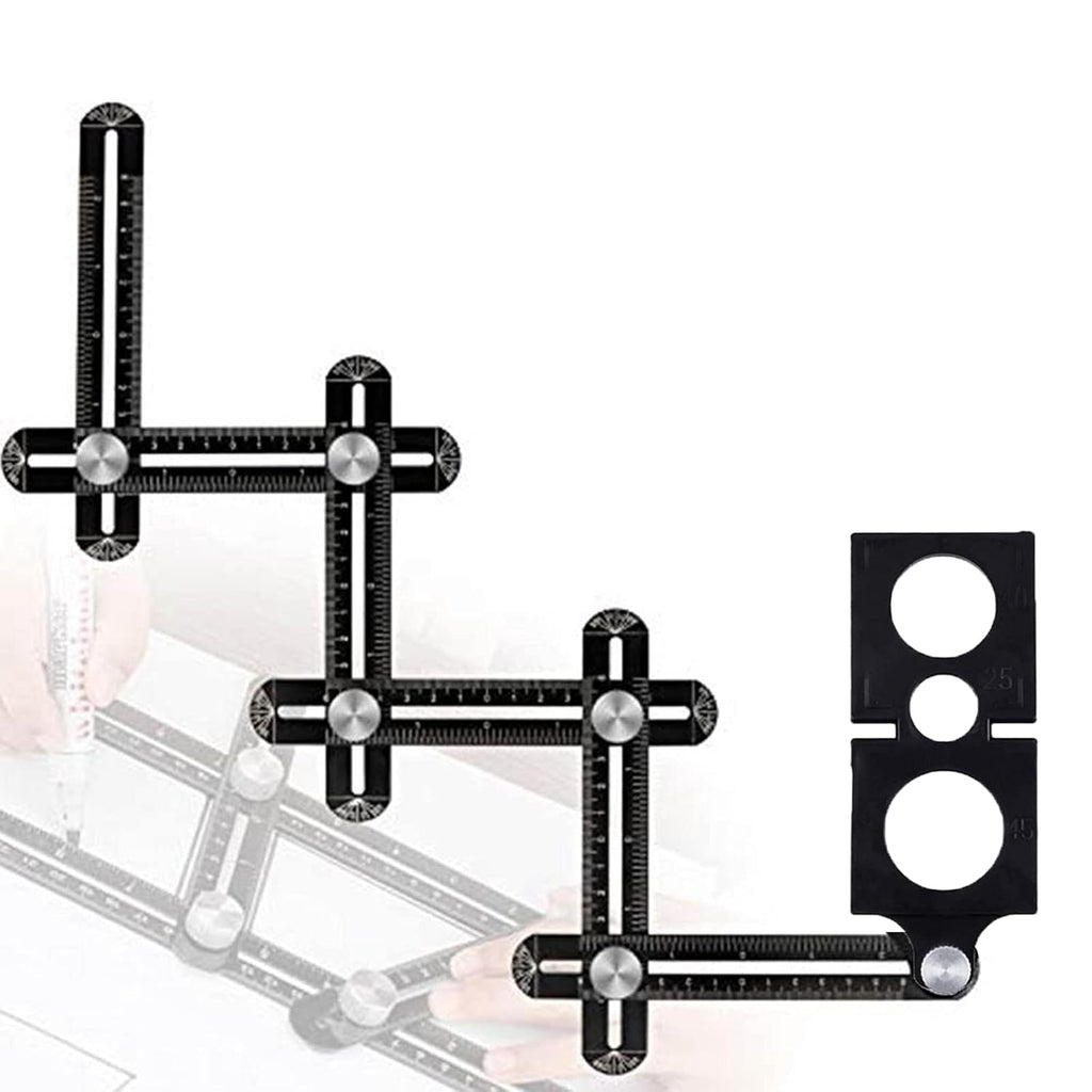 Professional Multi-Angle Measuring Ruler, Black Aluminum Alloy, 6-Fold Template Tool with Drill Guide and Tile Locator for Builders, Carpenters, Craftsmen