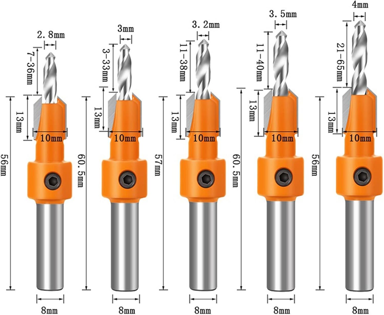 ALKOF Hole saw kit Countersink Drill Bit Set Adjustable Center Drill Chamfer Bit Woodworking Counter Sink Drill Bit (Size : 3mm)