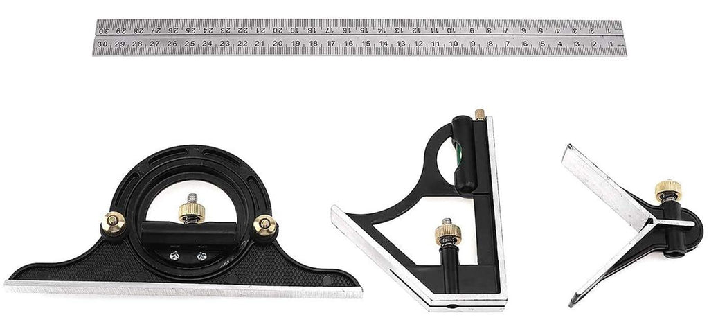 Square Angle Ruler,3Pcs/Set 300mm Stainless Steel t Square Ruler Adjustable Sliding Combination & Protractor Level Measure Measuring Set