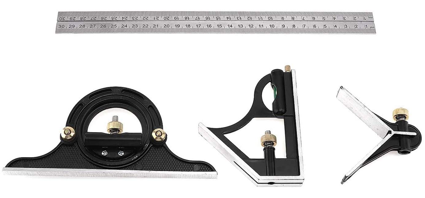 Square Angle Ruler,3Pcs/Set 300mm Stainless Steel t Square Ruler Adjustable Sliding Combination & Protractor Level Measure Measuring Set