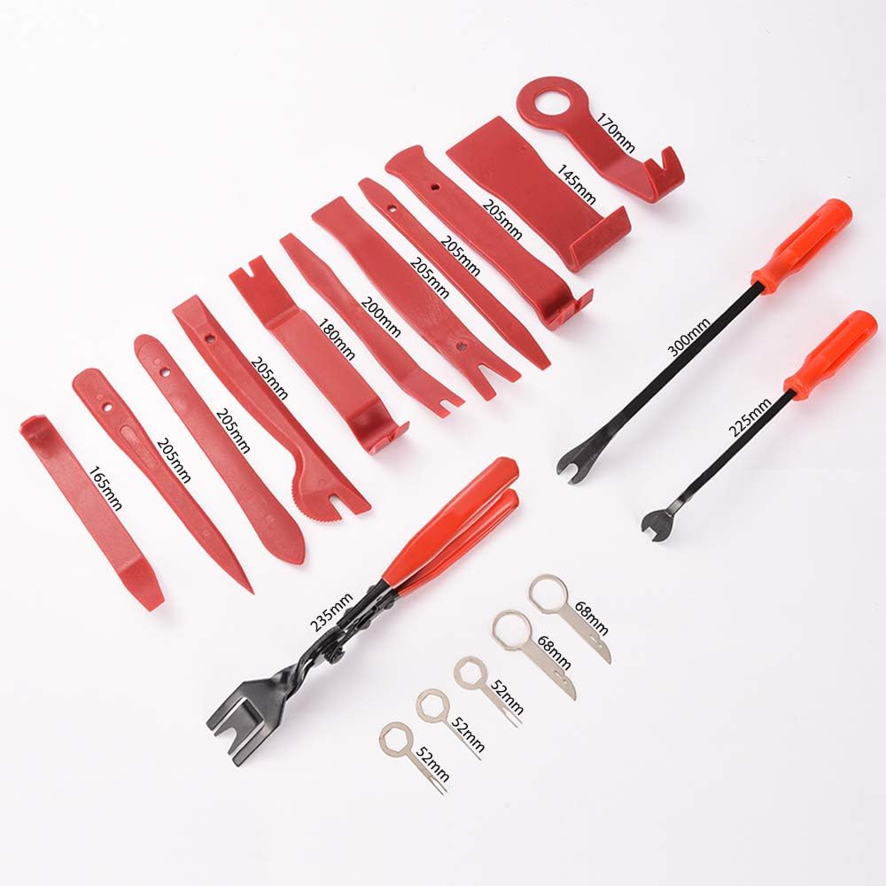 MICTUNING Car Panel Removal Tools, 19pcs Auto Door Panel Trim Removal Tool Kit with Clip Plier Set & Fastener Remover for Car Panel Dash Audio Radio Pry Tool Kits with Storage Bag (RED)