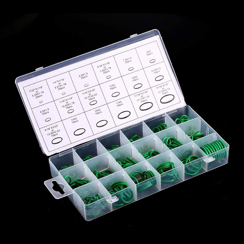 270-Piece HNBR O-Ring Assortment Kit, 18 Sizes, Automotive Air Conditioning Repair Set with Storage Case, Green