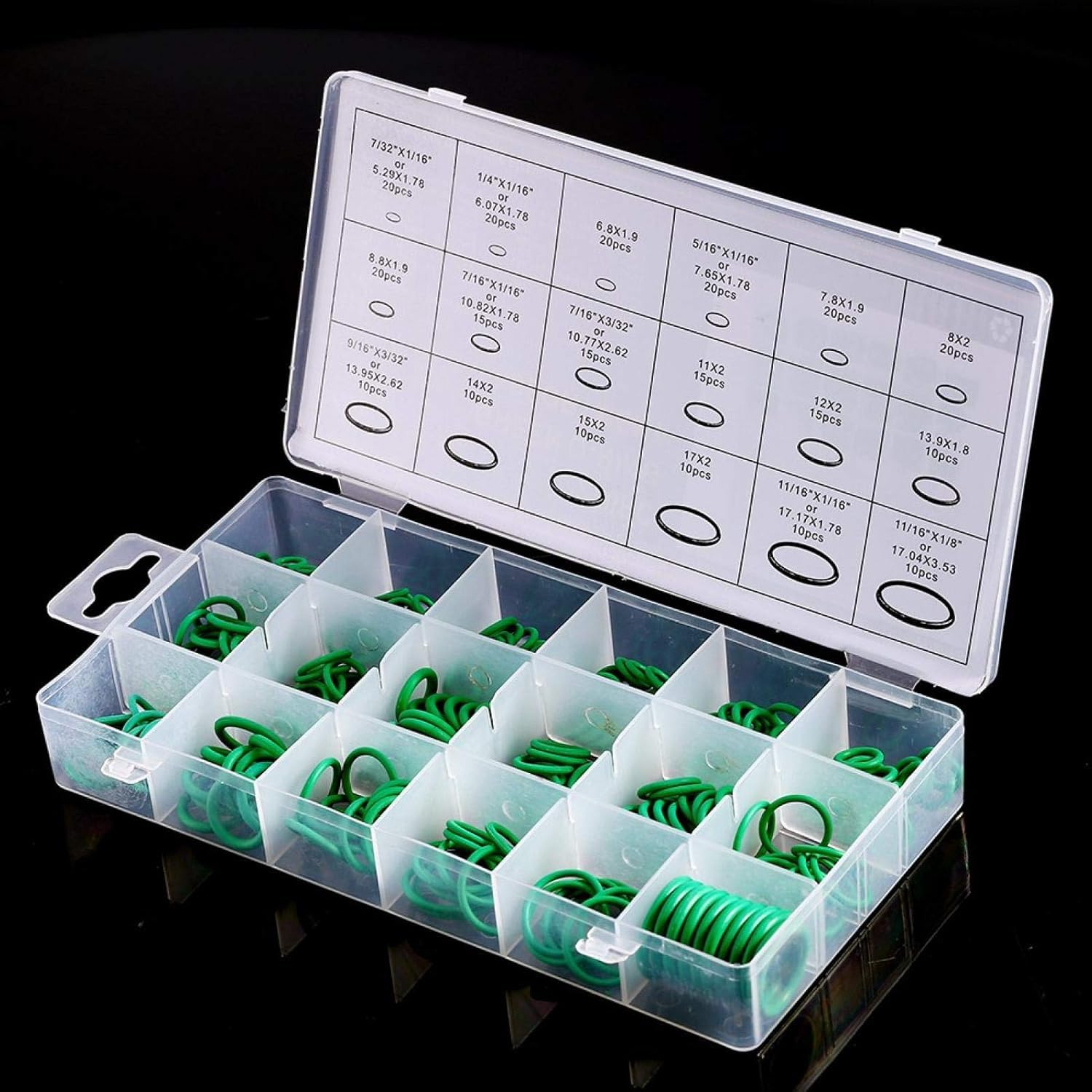 270-Piece HNBR O-Ring Assortment Kit, 18 Sizes, Automotive Air Conditioning Repair Set with Storage Case, Green