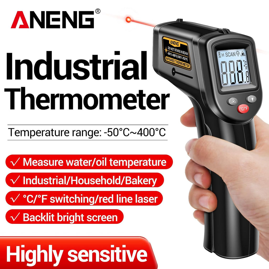 TH201 Infrared Handheld Temperature Gun, -50~400℃, Laser Sensor Thermometer, Digital LCD Screen, Non-Contact Pyrometer Tool