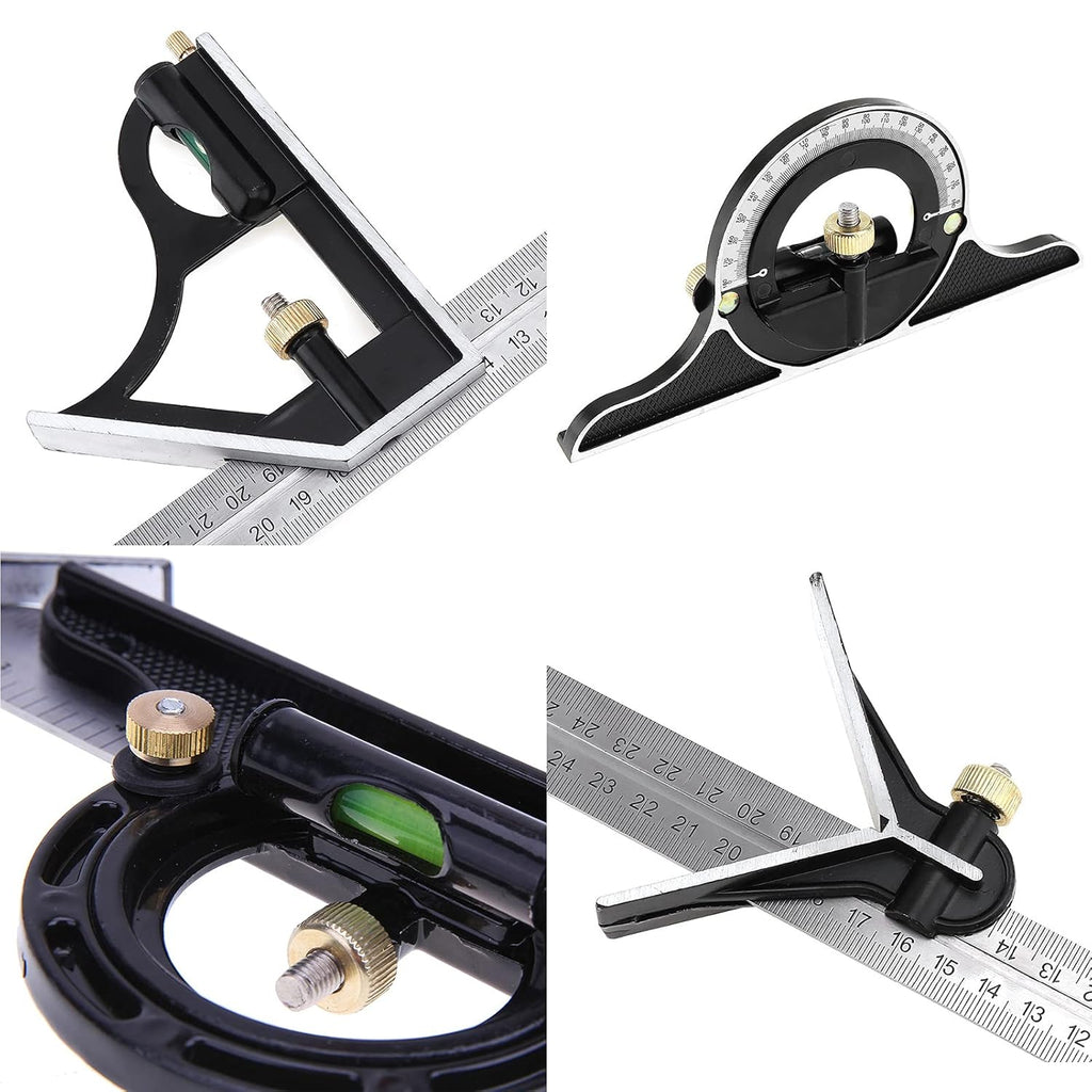Square Angle Ruler,3Pcs/Set 300mm Stainless Steel t Square Ruler Adjustable Sliding Combination & Protractor Level Measure Measuring Set