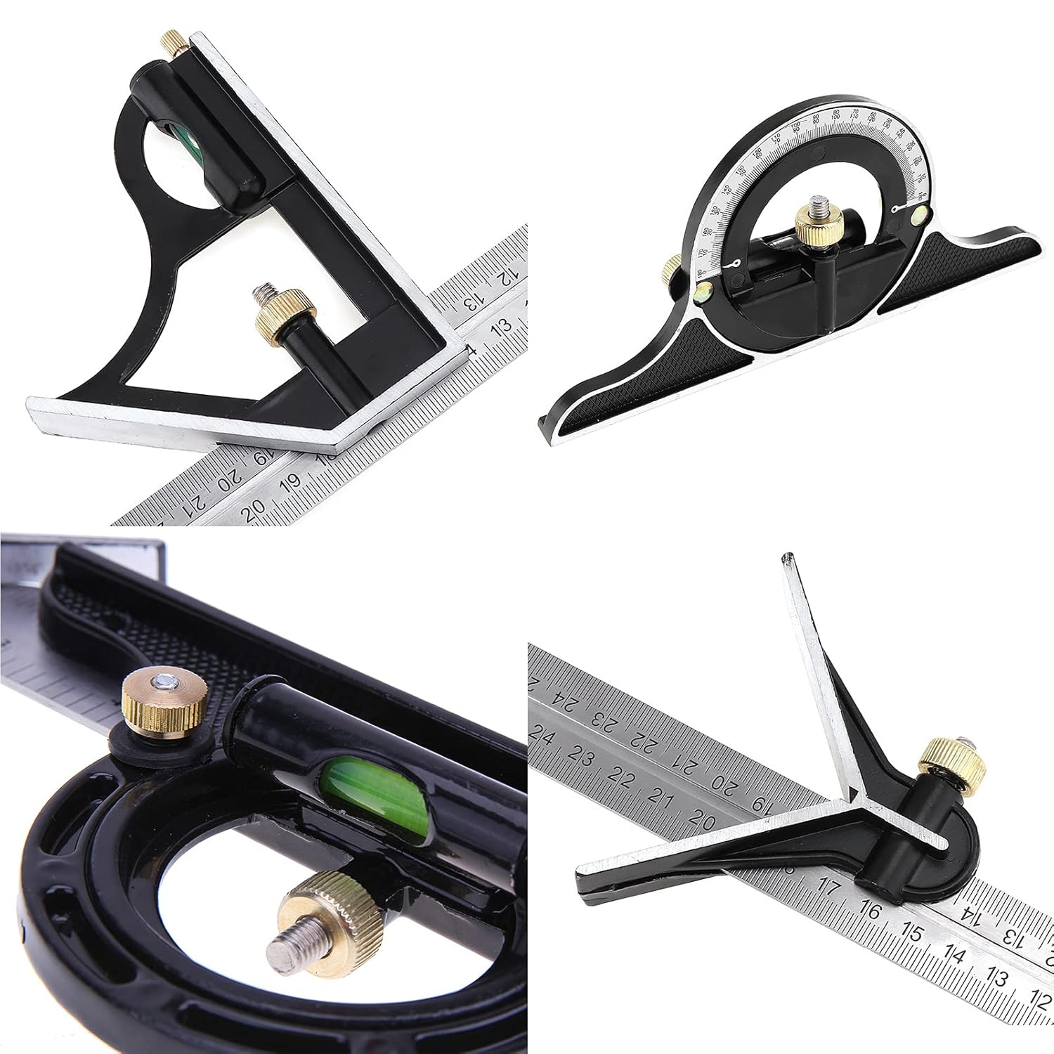 Square Angle Ruler,3Pcs/Set 300mm Stainless Steel t Square Ruler Adjustable Sliding Combination & Protractor Level Measure Measuring Set