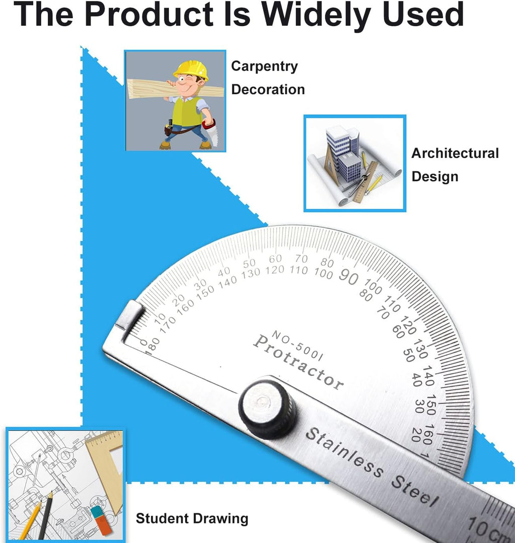 Protractor with Open Arc, 0-180 Degree Stainless Steel Protractor, Angle Finder Ruler, Stainless Steel Protractor Goniometer Angle Finder Gauge Protractor Stainless Steel Ruler for Painting Drawing