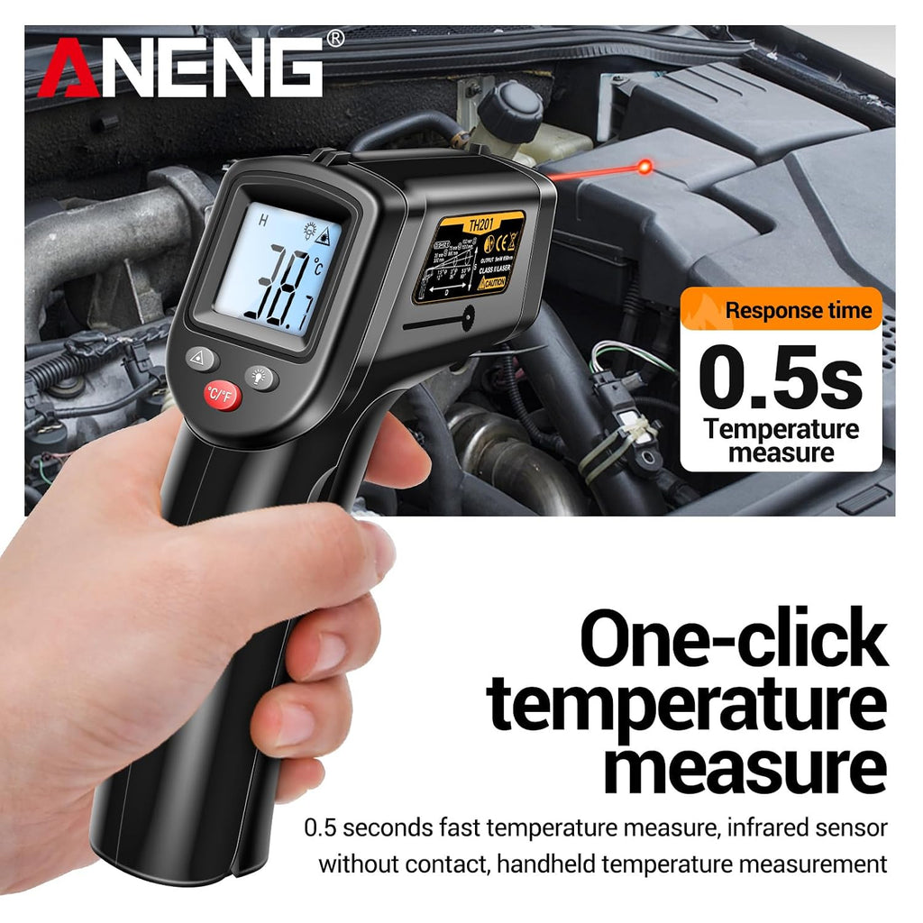 TH201 Infrared Handheld Temperature Gun, -50~400℃, Laser Sensor Thermometer, Digital LCD Screen, Non-Contact Pyrometer Tool