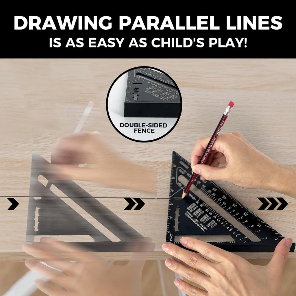 Alfresco 180 mm Speed Square, Metric Triangle Set Square of Carpenters Tools, Combination Square Triangular Ruler for Carpentry, Woodworking, Roofing, Framing, Engineering, Tiling (black)