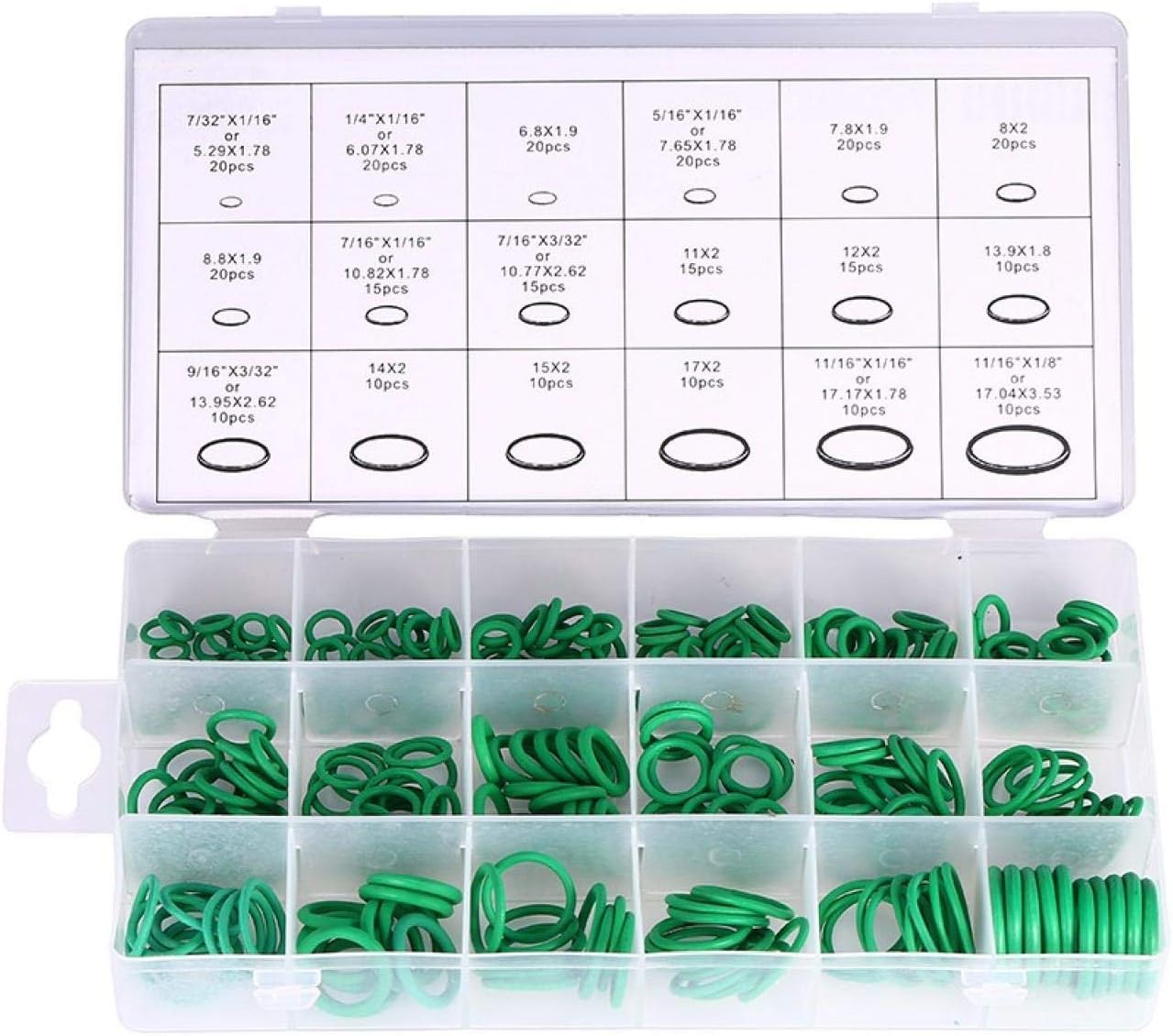 270-Piece HNBR O-Ring Assortment Kit, 18 Sizes, Automotive Air Conditioning Repair Set with Storage Case, Green