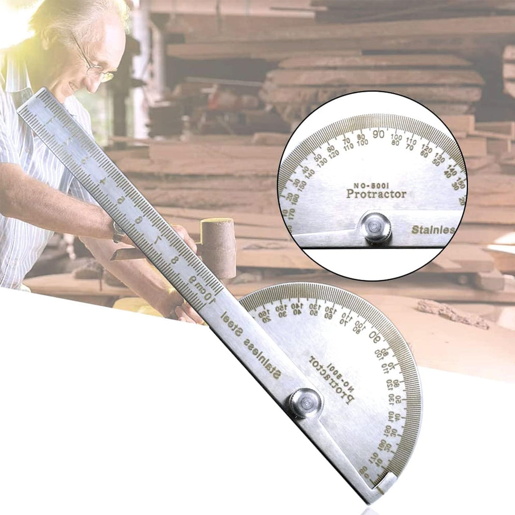 Protractor with Open Arc, 0-180 Degree Stainless Steel Protractor, Angle Finder Ruler, Stainless Steel Protractor Goniometer Angle Finder Gauge Protractor Stainless Steel Ruler for Painting Drawing
