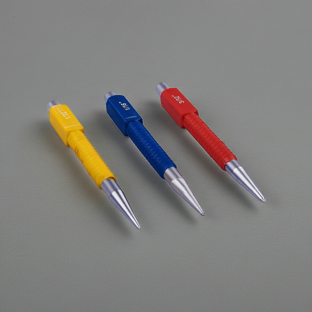 3-Piece Centre Punch Set, Colour-Coded in Red, Blue, Yellow with Metal Tips