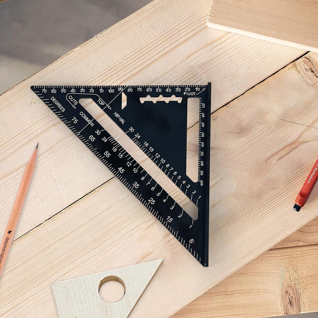 Alfresco 180 mm Speed Square, Metric Triangle Set Square of Carpenters Tools, Combination Square Triangular Ruler for Carpentry, Woodworking, Roofing, Framing, Engineering, Tiling (black)