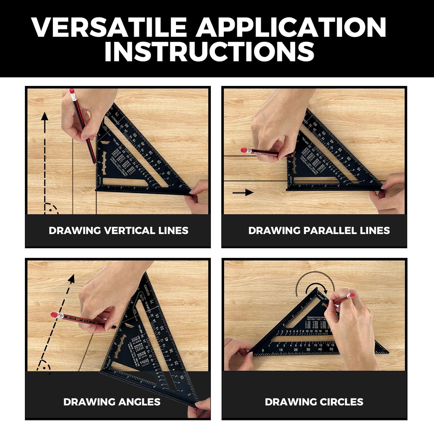 Alfresco 180 mm Speed Square, Metric Triangle Set Square of Carpenters Tools, Combination Square Triangular Ruler for Carpentry, Woodworking, Roofing, Framing, Engineering, Tiling (black)