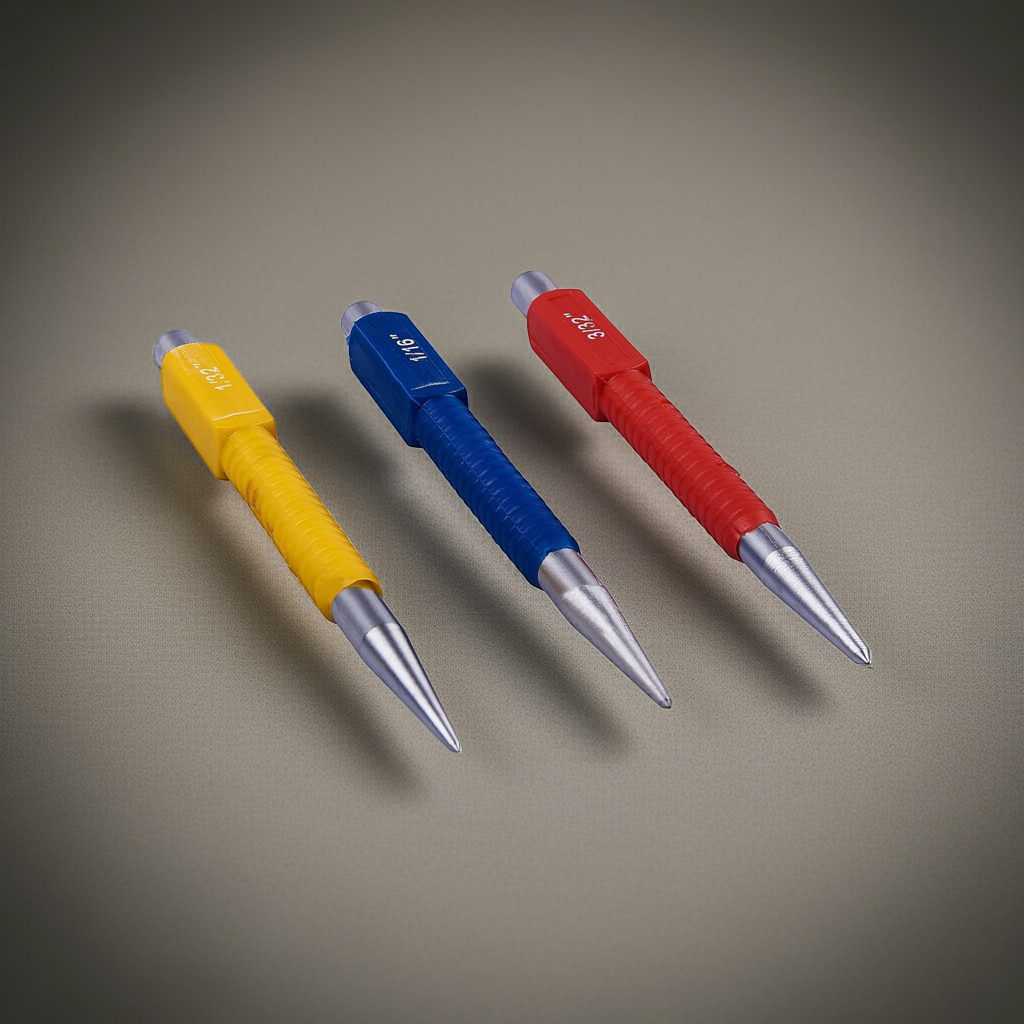3-Piece Centre Punch Set, Colour-Coded in Red, Blue, Yellow with Metal Tips