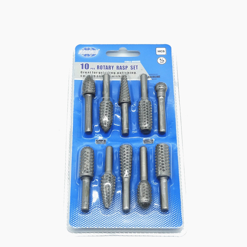 Rotary Rasp File Set, 10 Pieces, 1/4" Shank, Woodworking Hand Tool