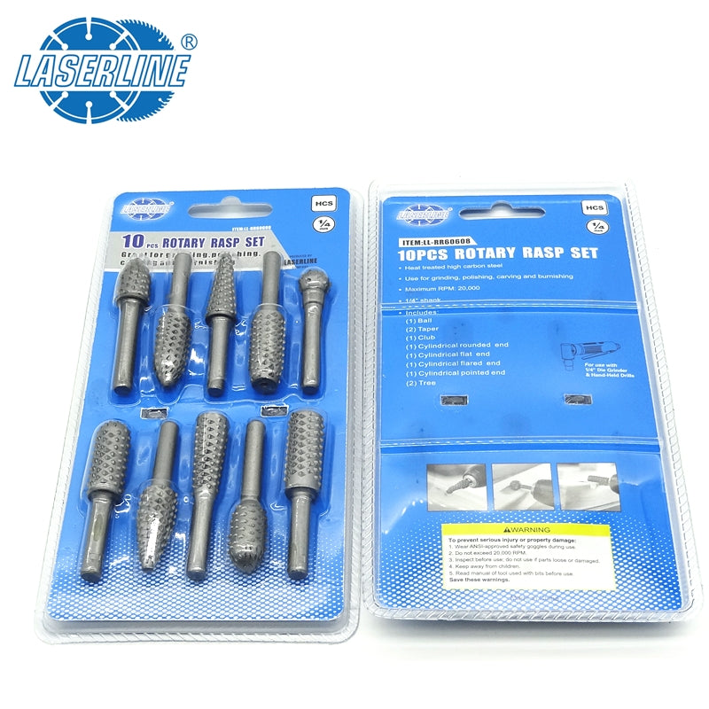 Rotary Rasp File Set, 10 Pieces, 1/4" Shank, Woodworking Hand Tool