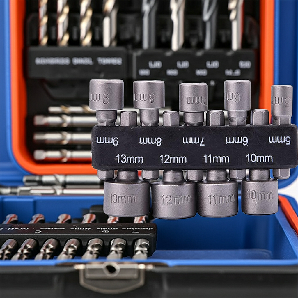 9 Pcs Hex Drill Bits Tools,5-13mm Hex Shank Magnetic Nut Setter Driver, Drill Bit Set Powerful Socket Combination Quick Change Metric Nut Driver Set for ElectricManual Screwdrivers